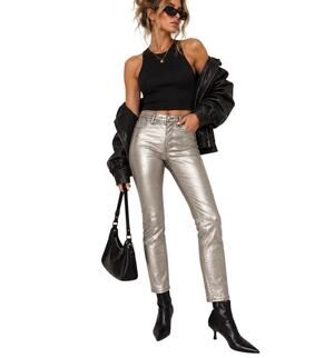 Free People We The Free Phoenix Skinny Jeans High Rise Metallic Silver Sz 29 Y2K